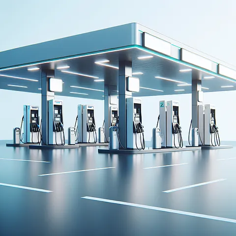 Modern gas station with self-service pumps